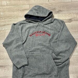 Y2K Nautica Jeans Fleece Cozy Gray Embroidered Vintage Red Logo Hoodie